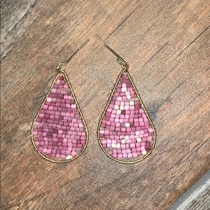 Pink beaded teardrop earrings